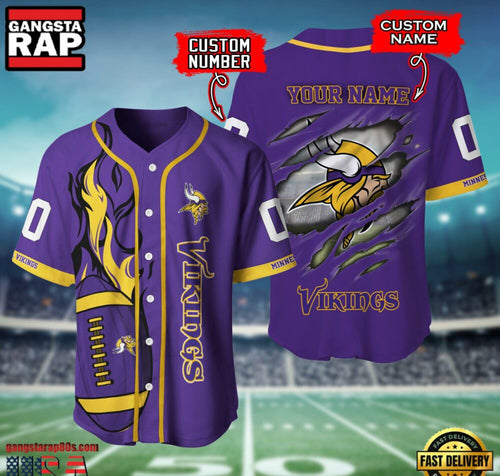 NFL Minnesota Vikings Team Logo Litmited Edition Baseball Jersey Shirt