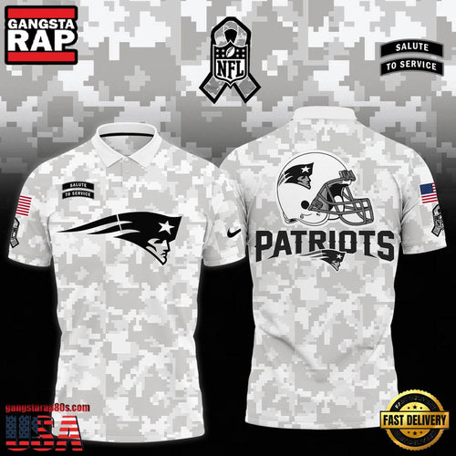 NFL New England Patriots Camo 2025 Salute to Service Polo Shirt