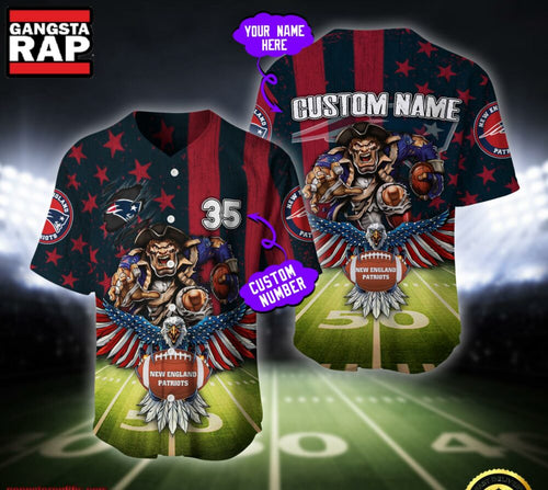 NFL New England Patriots Eagle US Flag x Veterans Custom Name Number Baseball Jersey Shirt