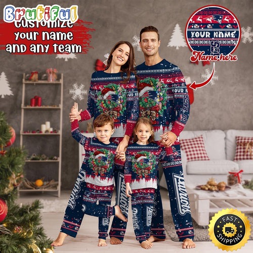 NFL New England Patriots Pajamas Christmas For Family Custom Name Pajamas