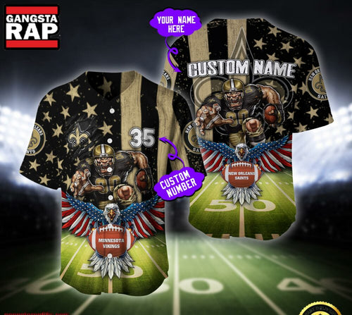 NFL New Orleans Saints Eagle US Flag x Veterans Custom Name Number Baseball Jersey Shirt
