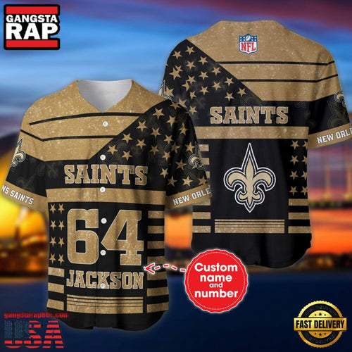 NFL New Orleans Saints Custom Name Number Name Number American Flag Baseball Jersey Shirt
