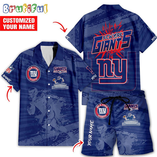 NFL New York Giants Combo Hawaiian Shirt And Shorts, Football Summer Beach Hawaiian Sets