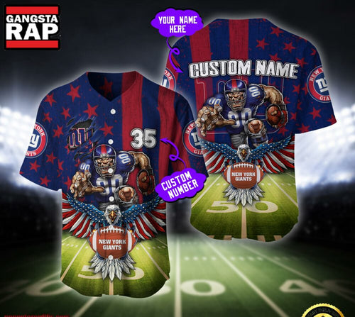 NFL New York Giants Eagle US Flag x Veterans Custom Name Number Baseball Jersey Shirt