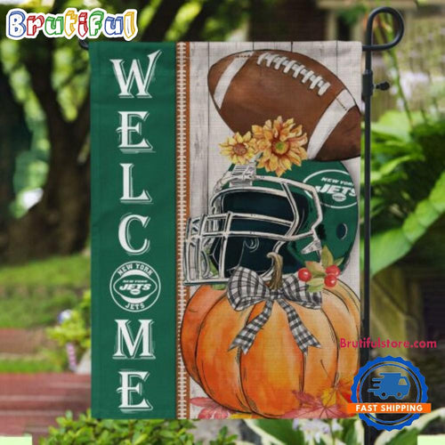NFL New York Jets Flower Pumpkin Halloween Football Garden Flag