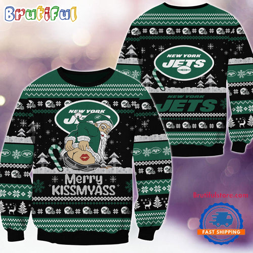 New York Jets NFL 2024 Merrykissmyass Funny Santa Claus Christmas Ugly Sweater