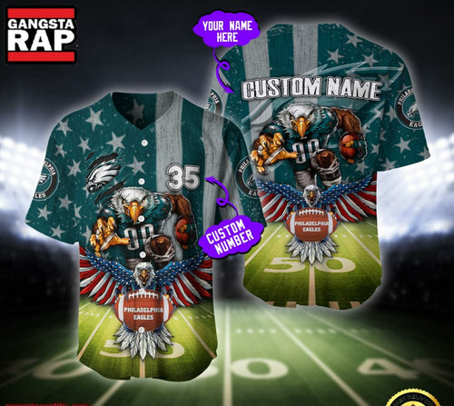 NFL Philadelphia Eagles Eagle US Flag x Veterans Custom Name Number Baseball Jersey Shirt