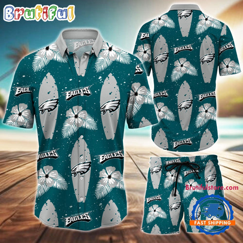 NFL Philadelphia Eagles Flower Pattern Hawaiian Shirt And Shorts, Football Summer Hawaiian Set