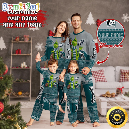 NFL Philadelphia Eagles Pajamas Christmas Sports For Family Custom Name Pajamas