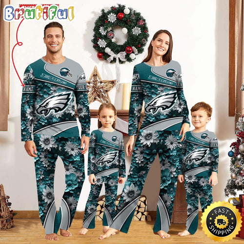 NFL Philadelphia Eagles Pajamas Flower Sports For Family Custom Name Pajamas