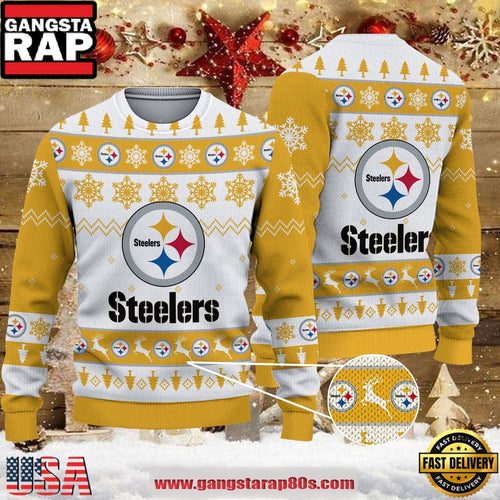 NFL Pittsburgh Steelers 2025 Snowflake Reindeer New Design Ugly Xmas Sweater