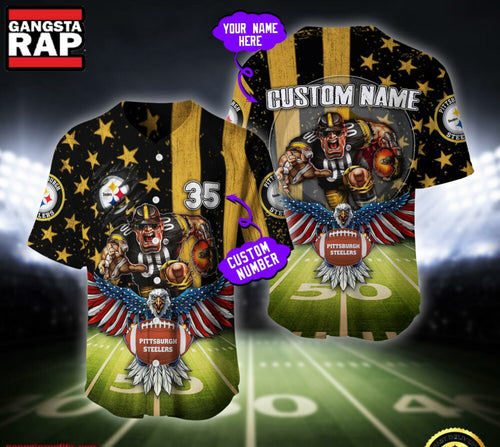 NFL Pittsburgh Steelers Eagle US Flag x Veterans Custom Name Number Baseball Jersey Shirt
