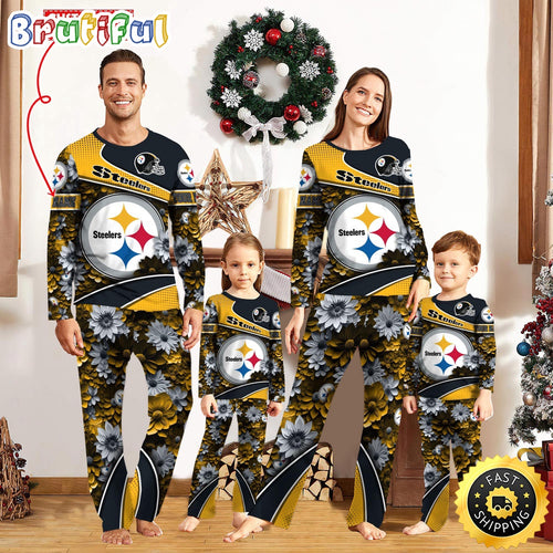 NFL Pittsburgh Steelers Pajamas Flower Sports For Family Custom Name Pajamas