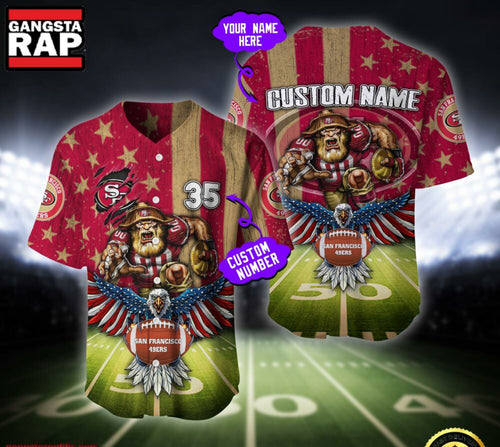 NFL San Francisco 49ers Eagle US Flag x Veterans Custom Name Number Baseball Jersey Shirt