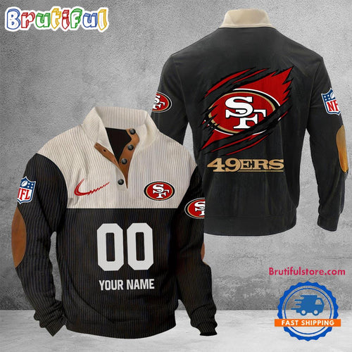 NFL San Francisco 49ers Football Team Custom Name And Number Buttoned Collar Sweatshirt