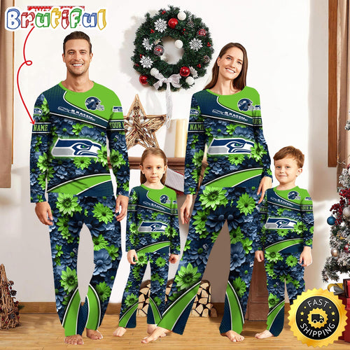 NFL Seattle Seahawks Pajamas Flower Sports For Family Custom Name Pajamas