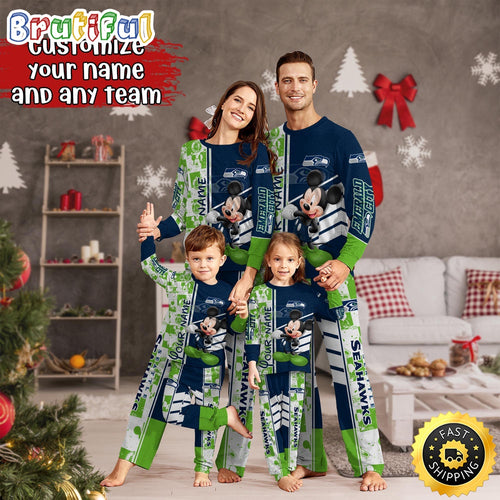 NFL Seattle Seahawks Pajamas Mickey Mouse For Family Custom Name Pajamas
