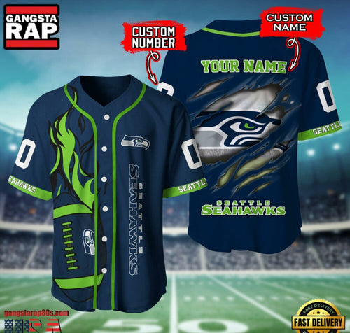 NFL Seattle Seahawks Team Logo Litmited Edition Baseball Jersey Shirt
