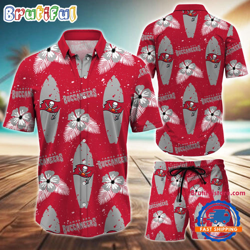 NFL Tampa Bay Buccaneers Flower Pattern Hawaiian Shirt And Shorts, Football Summer Hawaiian Set