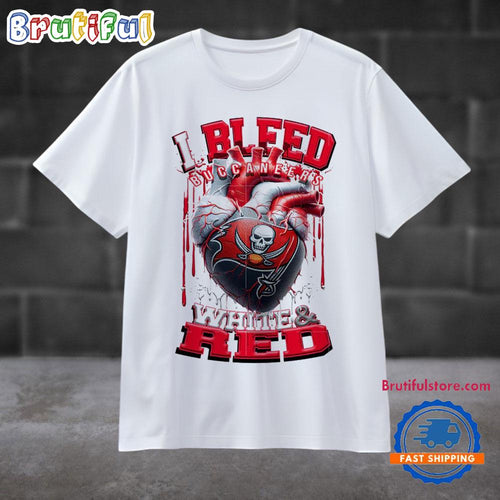 NFL Tampa Bay Buccaneers I Bleed White Red Football Sporty T Shirt