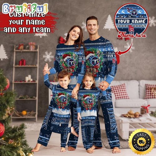 NFL Tennessee Titans Pajamas Christmas For Family Custom Name Pajamas