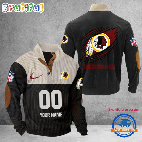 NFL Washington Redskin Football Team Custom Name And Number Buttoned Collar Sweatshirt