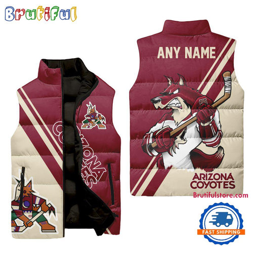 NHL Arizona Coyotes Custom Name Sleeveless Puffer Jacket, Hockey Team Jacket Fans Gifts