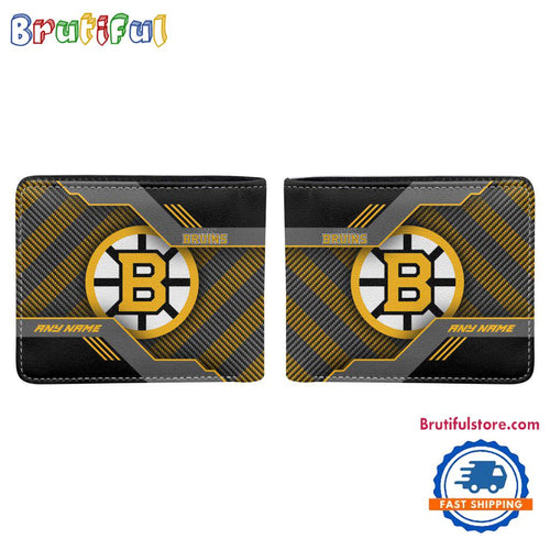 NHL Boston Bruins Hockey Logo Team Personalized Name Black Men’s Wallet