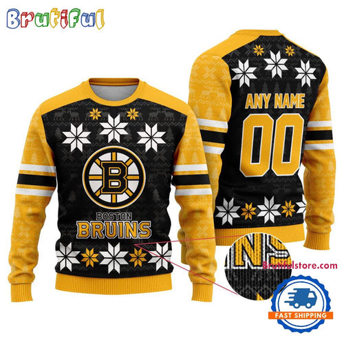 NHL Boston Bruins Hockey Snow Christmas Ugly Sweater