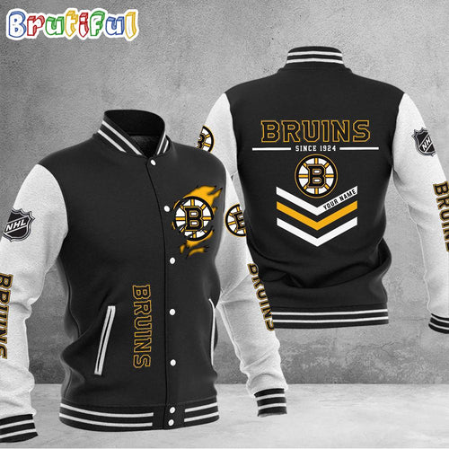 NHL Boston Bruins Hockey Team Personalized Varsity Baseball Jacket