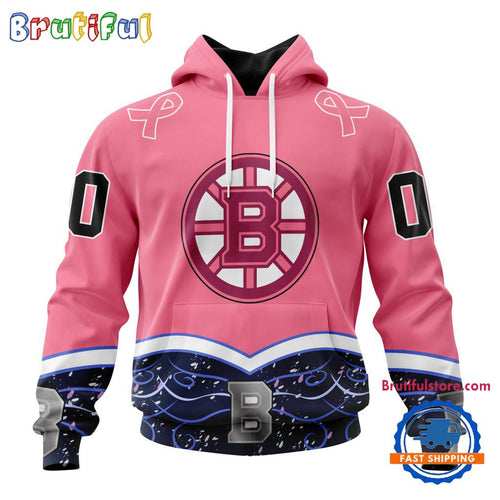 NHL Boston Bruins Specialized Hockey Fights Cancer Hoodie