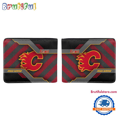 NHL Calgary Flames Hockey Logo Team Personalized Name Black Men’s Wallet