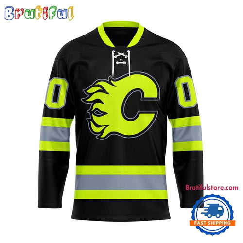 NHL Calgary Flames Honoring Firefighters Lace Hockey Jersey