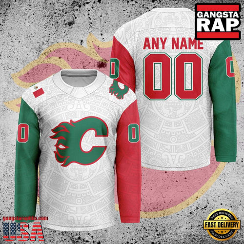 NHL Custom Name Number Calgary Flames Mexican Heritage New Design Hockey Jersey