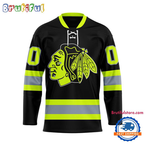 NHL Chicago Blackhawks Honoring Firefighters Lace Hockey Jersey