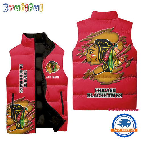 NHL Chicago Blackhawks Personalized Hockey Logo Team Sleeveless Puffer Jacket