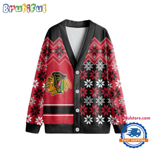 NHL Chicago Blackhawks Spcial Ugly Christmas Hockey Design Cardigan, Hockey Fans Cardigan Shirt