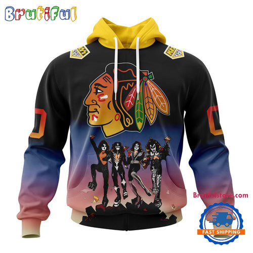 NHL Chicago Blackhawks X KISS Band Special Hockey Team Music Design Unisex Hoodie