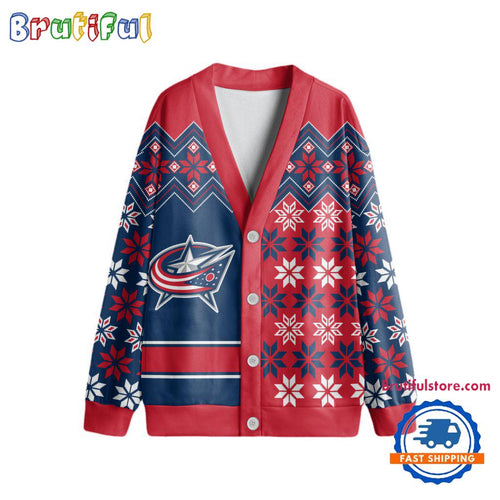 NHL Columbus Blue Jackets Spcial Ugly Christmas Hockey Design Cardigan, Hockey Fans Cardigan Shirt