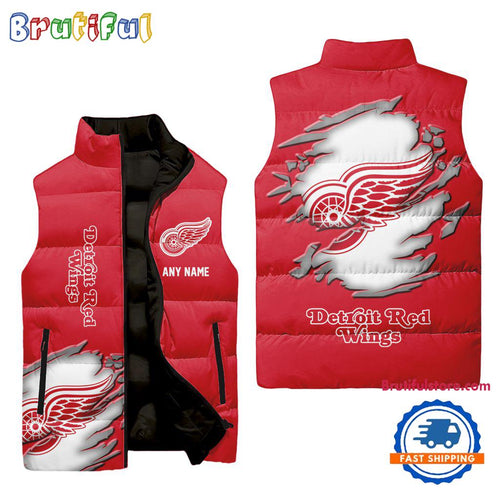 NHL Detroit Red Wings Personalized Hockey Logo Team Sleeveless Puffer Jacket