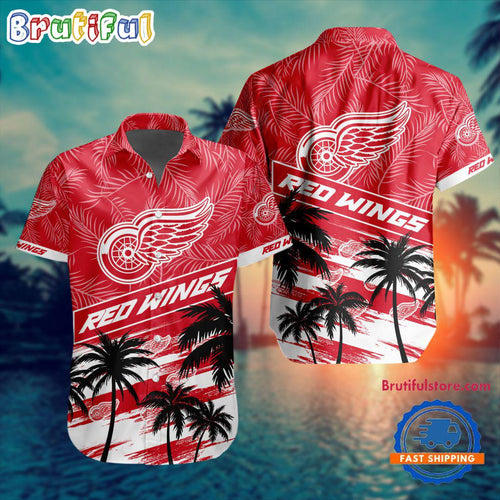 NHL Detroit Red Wings Special Palm Tree Hawaiian Button Shirt