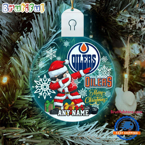 NHL Edmonton Oilers Personalized Santa Claus Hockey Team Logo Christmas Led Acrylic Ornament