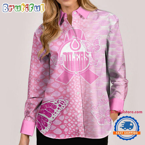 NHL Edmonton Oilers Special Pink Fight Breast Cancer Women’s Casual Shirt, Hockey Woman Casual Shirt