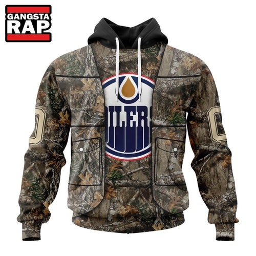 NHL Edmonton Oilers Specialized Unisex Vest Kits With Realtree Camo Hoodie, T Shirt