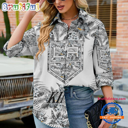 NHL Los Angeles Kings Special Hockey Team Hawaiian Design Women’s Casual Shirt