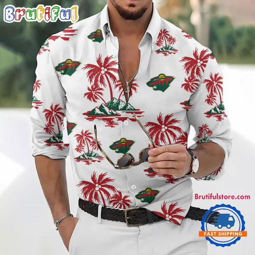 NHL Minnesota Wild Special Hockey Long Sleeve Hawaiian Design Button Shirt