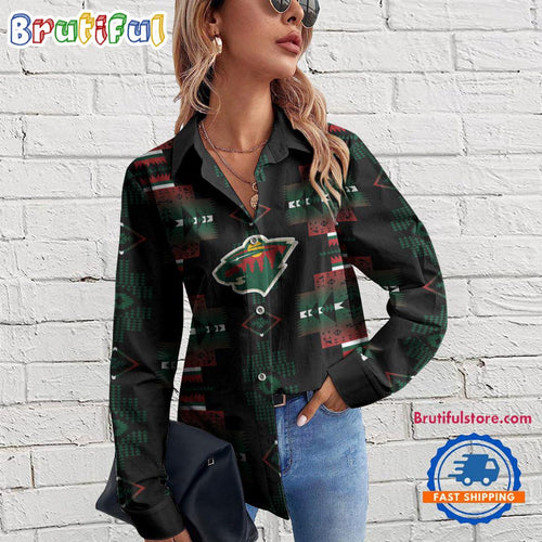 NHL Minnesota Wild Special Native American Women’s Casual Shirt, Hockey Women’s Casual Shirt