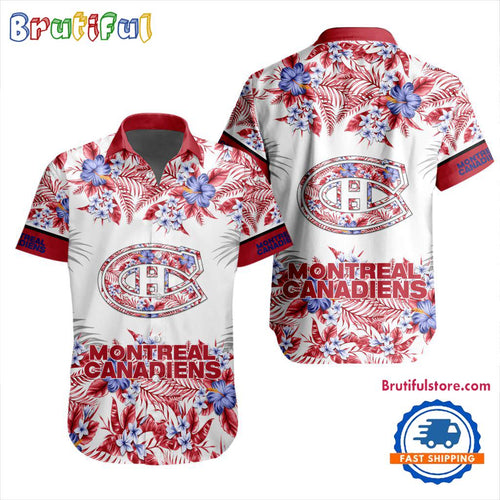 NHL Montreal Canadiens Special Flower Tropical Design Hawaiian Button Shirt