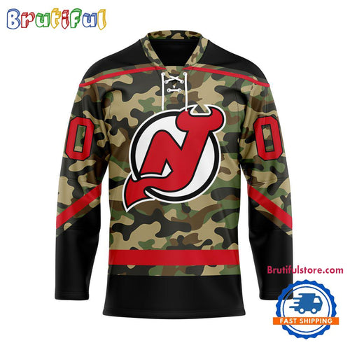NHL New Jersey Devils Camo Veterans Custom Hockey Jersey