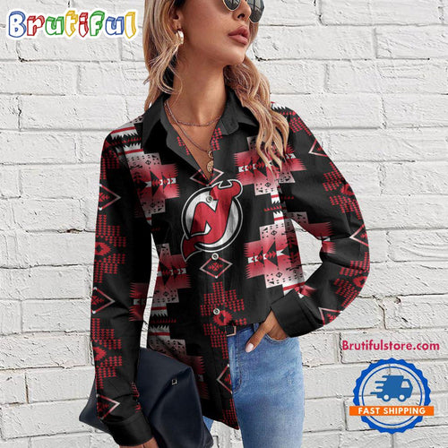 NHL New Jersey Devils Special Native American Women’s Casual Shirt, Hockey Women’s Casual Shirt